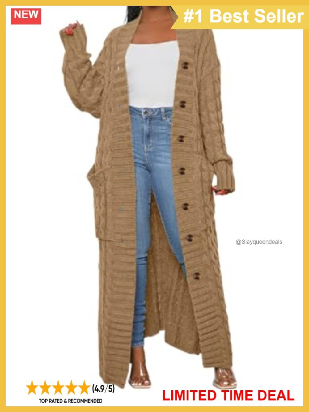 Cable Knit Chunky Maxi Cardigan Button Pockets Loose Fit